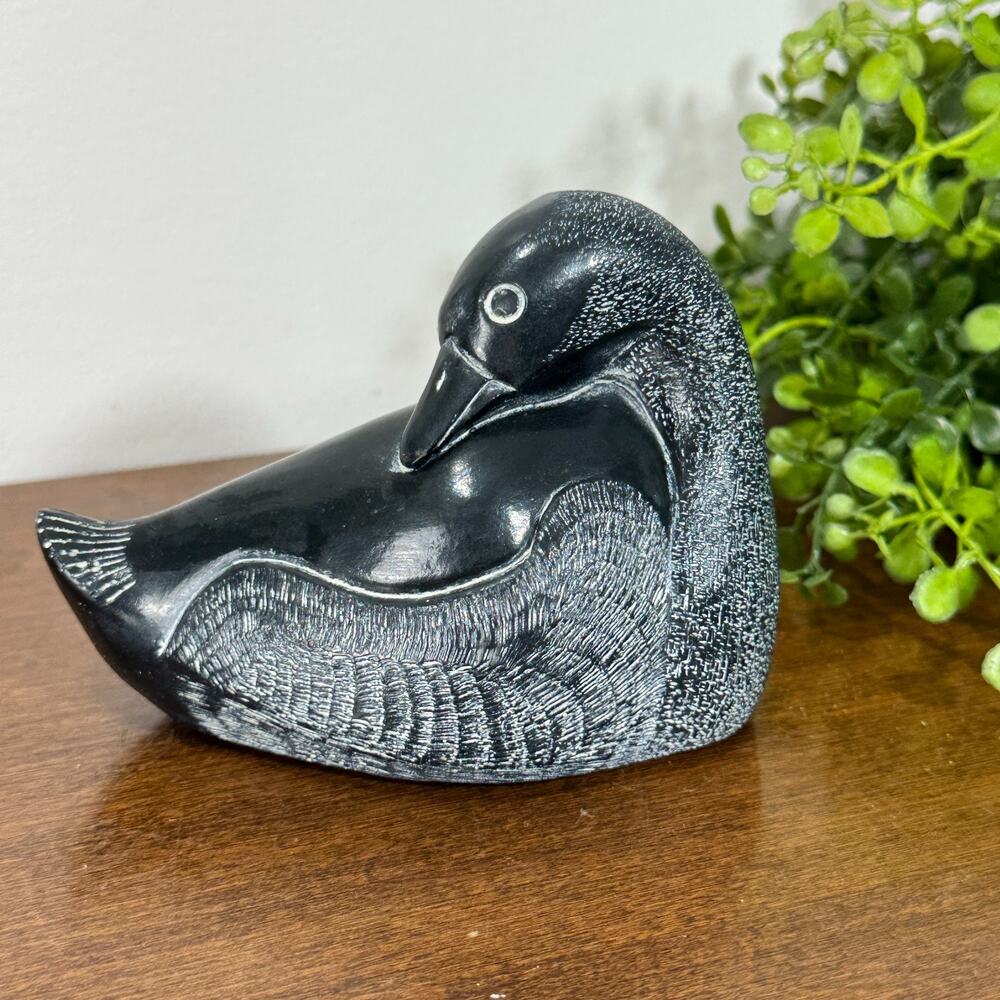 Aardik Collection Carved Loon Canada 1972 Figure Water Bird Duck Soap Stone